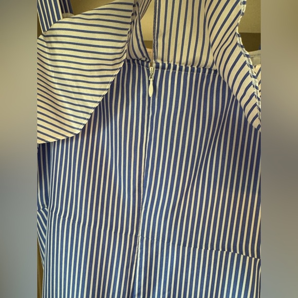 NWT J CREW Striped Cold-Shoulder Silk Dress Size 14 $188 True Blue Ruffle Lined - Picture 5 of 8